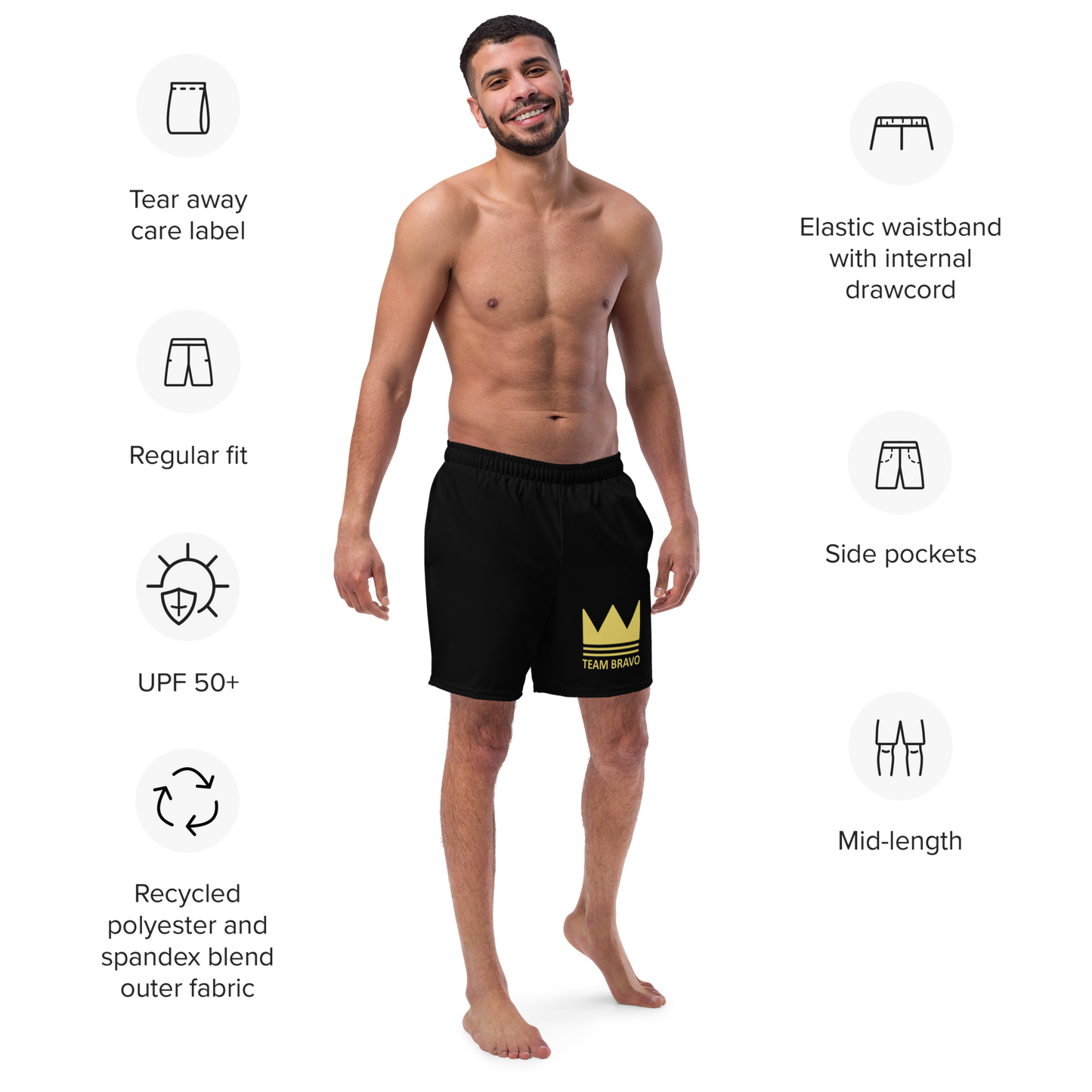 Team Bravo Men's Swim Trunks Black & Gold