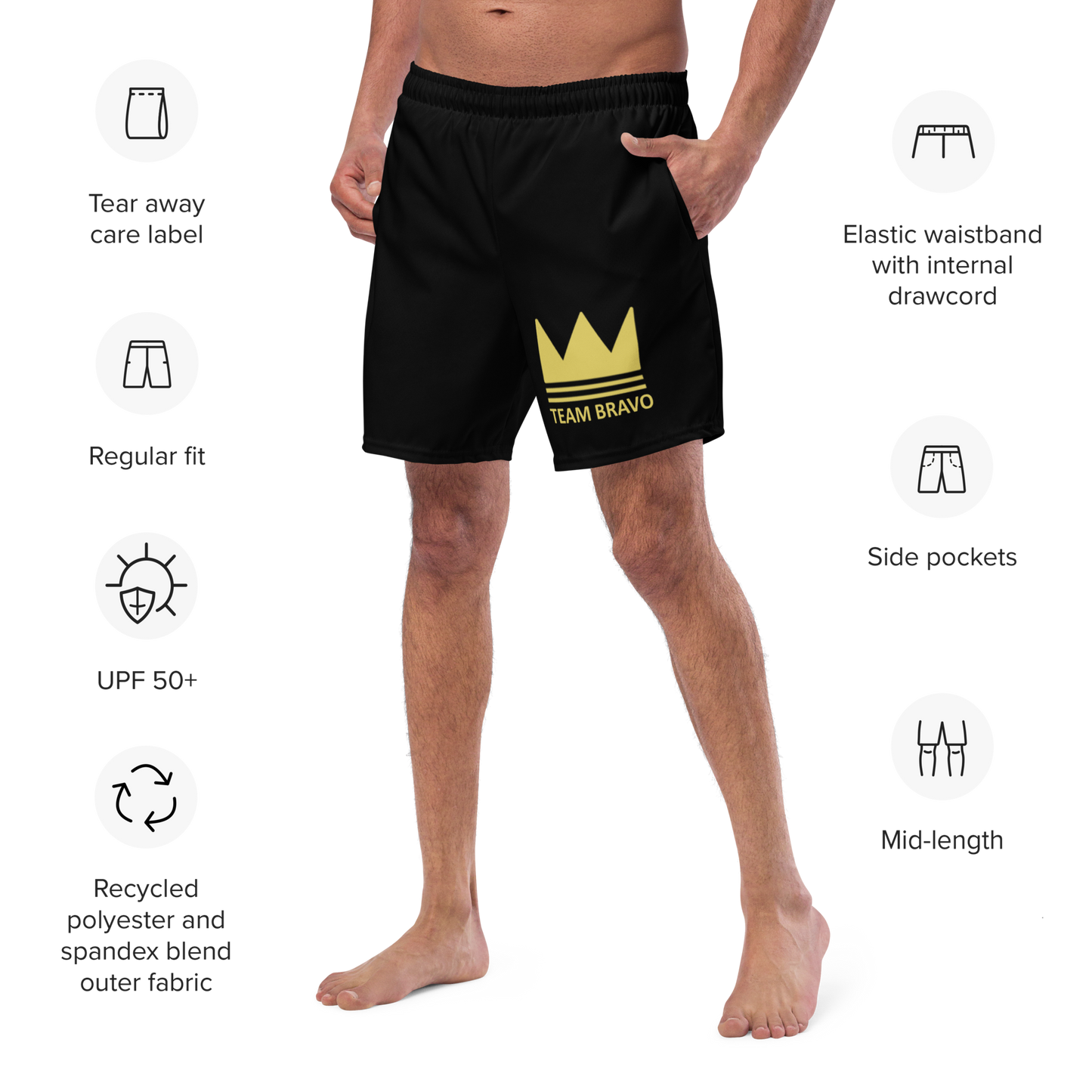 Team Bravo Men's Swim Trunks Black & Gold