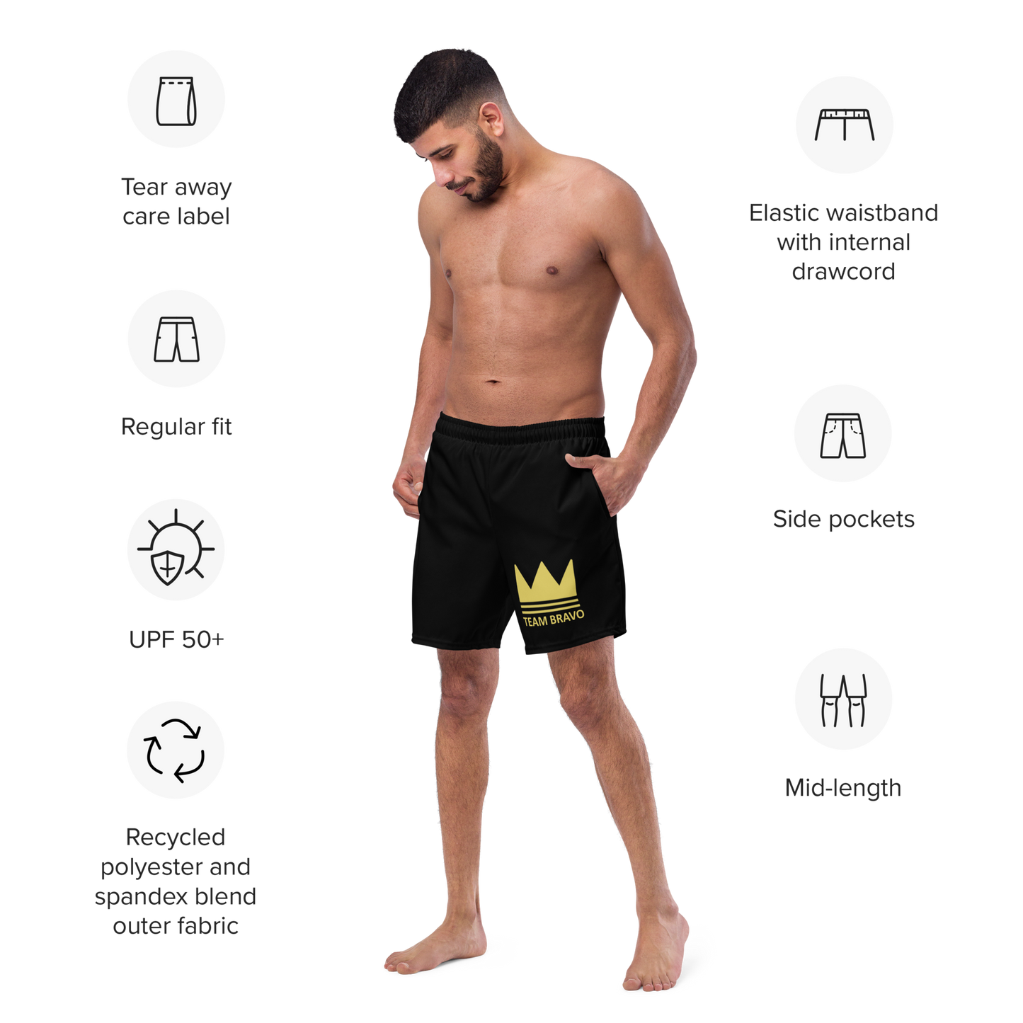Team Bravo Men's Swim Trunks Black & Gold
