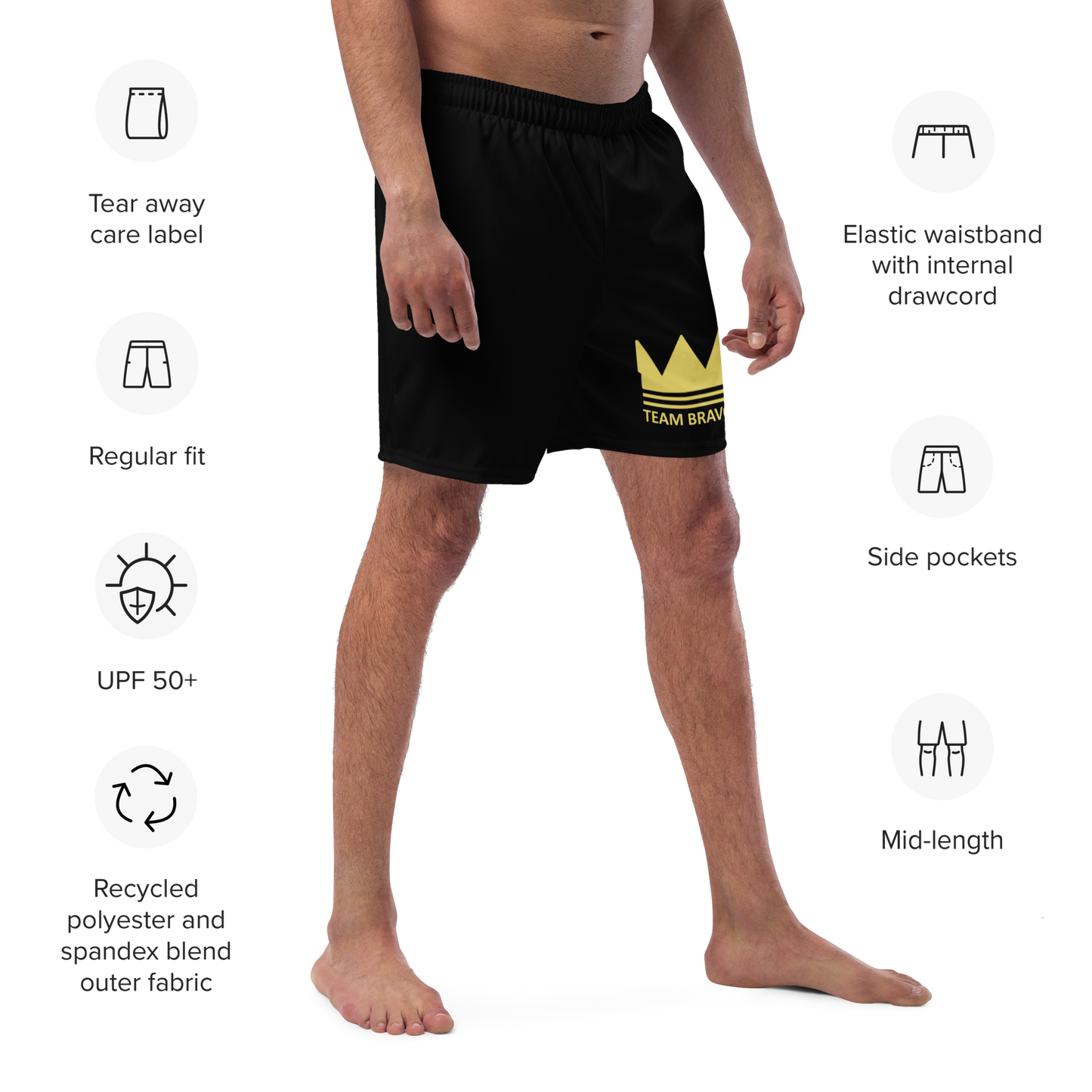 Team Bravo Men's Swim Trunks Black & Gold
