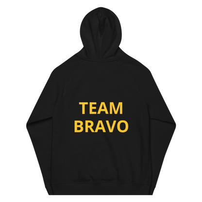 Team Bravo Unisex Eco Raglan Hoodie Black & Gold